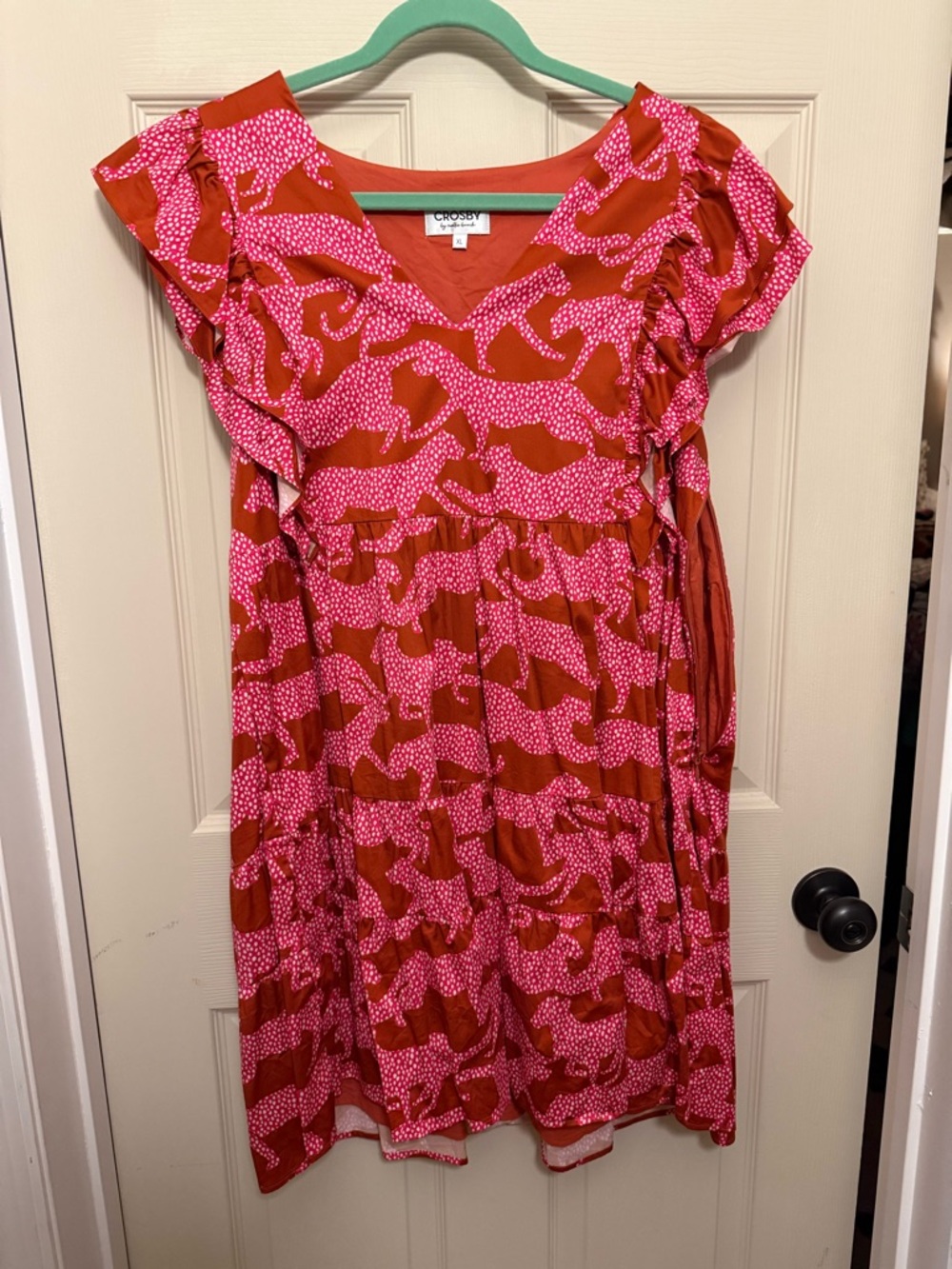 CROSBY by Mollie Burch Pink and Rust Patterned V-Neck Dress